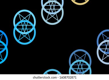 Dark Blue, Yellow vector template with esoteric signs. Colorful mystic symbols with a gradient in ancient style. Best design halloween events.