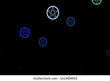 Dark Blue, Yellow vector template with esoteric signs. Illustration with magical signs of spiritual power. Simple base for your occult design.