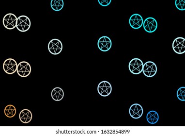 Dark Blue, Yellow vector template with esoteric signs. Colorful vintage illustration with gradient alchemy shapes. Design for magic, spiritual events.