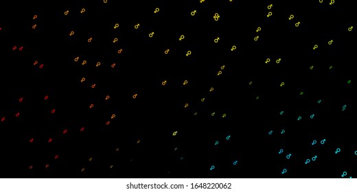 Azul oscuro, plantilla vectorial amarilla con signos de mujer de negocios. Símbolos feministas coloridos con un degradado de estilo moderno. Diseño sencillo para su sitio web.
