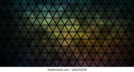 Azul oscuro, plantilla vectorial amarilla con cristales, triángulos. Triángulos sobre fondo abstracto con degradado colorido. Plan para folletos y folletos