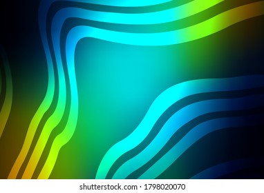 Azul oscuro, plantilla de vector amarillo con líneas dobladas. Muestra geométrica colorida con líneas de degradado.  Patrón para su diseño.