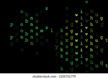 Dark blue, yellow vector template with isolated letters. Blurred design in simple style with signs of alphabet. Smart design for your business advert of university.
