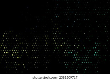 Dark blue, yellow vector template with poker symbols. Colorful gradient with signs of hearts, spades, clubs, diamonds. Design for ad, poster, banner of gambling websites.