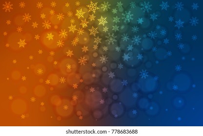 Dark Blue, Yellow vector template with ice snowflakes. Snow on blurred abstract background with gradient. New year design for your ad, poster, banner.