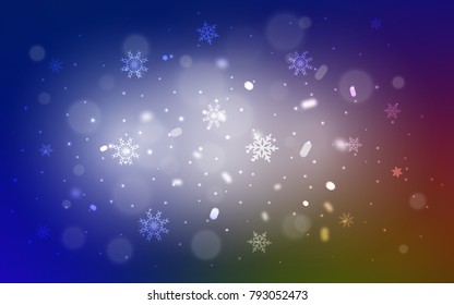 Dark Blue, Yellow vector template with ice snowflakes. Blurred decorative design in xmas style with snow. The pattern can be used for new year leaflets.