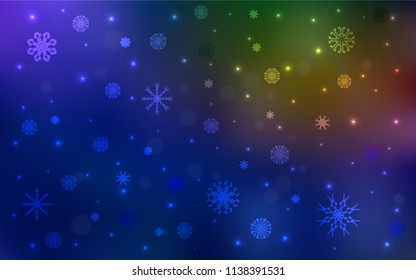 Dark Blue, Yellow vector texture with colored snowflakes. Blurred decorative design in xmas style with snow. The pattern can be used for new year leaflets.