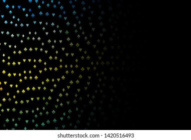 Dark Blue, Yellow vector texture with playing cards. Colorful gradient with signs of hearts, spades, clubs, diamonds. Template for business cards of casinos.
