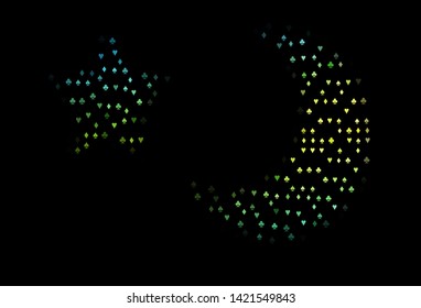 Dark Blue, Yellow vector texture with playing cards. Colored illustration with hearts, spades, clubs, diamonds. Pattern for booklets, leaflets of gambling houses.