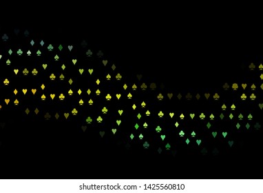 Dark Blue, Yellow vector texture with playing cards. Blurred decorative design of hearts, spades, clubs, diamonds. Design for ad, poster, banner of gambling websites.