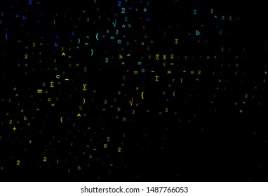 Dark Blue, Yellow vector texture with mathematic symbols. Blurred design in simple style with collection of numerals. Pattern for ads, poster, banner of books.
