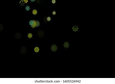 Dark Blue, Yellow vector texture with colored snowflakes. Snow on blurred abstract background with gradient. New year design for your ad, poster, banner.