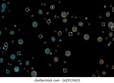 Dark Blue, Yellow vector texture with delicious snacks. Illustration with set of fresh food in doodle style. Pattern for menu of cafes, bars, restaurants.