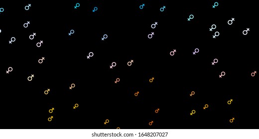 Dark Blue, Yellow vector texture with women's rights symbols. Colorful illustration with gradient feminism shapes. Background for International Women’s Day.