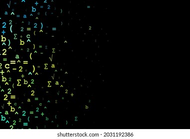 Dark Blue, Yellow vector texture with mathematic symbols. Shining colorful illustration with isolated Digit signs. Pattern for ads, booklets, leaflets of education.