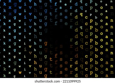 Dark blue, yellow vector texture with ABC characters. Abstract illustration with colored latin alphabet. Smart design for your business advert of university.