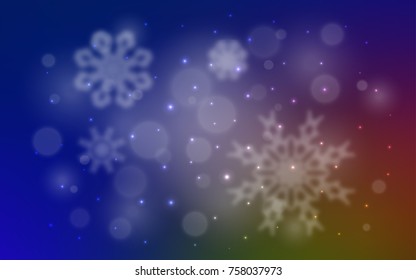 Dark Blue, Yellow vector texture with colored snowflakes. Snow on blurred abstract background with gradient. The pattern can be used for new year ad, booklets.