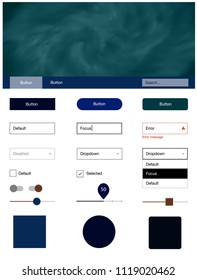 Dark Blue, Yellow vector ui ux kit with space stars. Simple Material Design Kit with colorful clouds in header. This template you can use for websites.