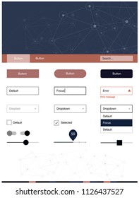 Dark Blue, Yellow vector ui kit in polygonal style with circles. Style guide with triangles, circles on abstract background. Simple colorful design for websites.