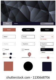 Dark Blue, Yellow vector ui kit in polygonal style. Web ui kit with abstract gradient triangles in its header. Simple colorful design for websites.