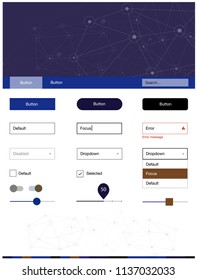 Dark Blue, Yellow vector ui kit in polygonal style with circles. Ui Ux kit with colorful polygonal background in its header. Simple colorful design for websites.