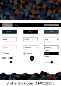 Dark Blue, Yellow vector ui kit in polygonal style. Modern Style guide in polygonal style with triangles. Beautiful layout for websites, landing pages.