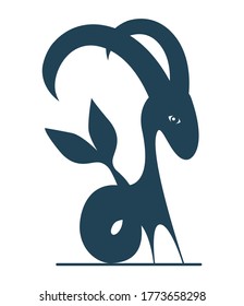 Dark blue zodiac sign Capricorn depicting a goat with a fish tail. Illustration of an astrology sign. Vector icon