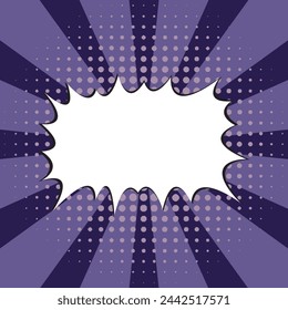 Dark bluish pruple Pop art. Comic book style. Abstract explosion. Base for sale banners, advertisment posts, business cards, brochure, social media. Textbox for custom text. Halftone effect. Editable