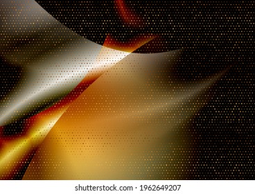 Olas borrosas oscuras y pequeños puntos dorados abstractos. Diseño gráfico de vectores