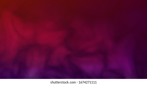 Dark blurry background in purple and red clouds of smoke. Vector stock illustration. Colored fog. Copy space. Abstract blurry background of blue and violet shadows.