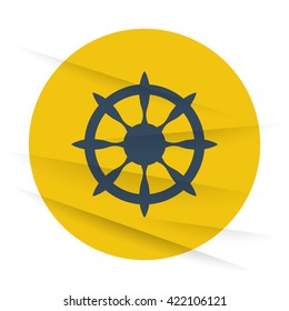 Dark Boat Wheel icon label on wrinkled paper