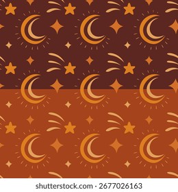 Dark bohemian pattern with moon and stars