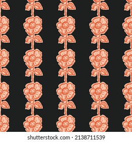 Dark Boho blüht nahtloses Muster im trendigen, göttlichen Blumenstil. Handgezeichneter biologischer Botanischer Modedruck. Moderner Sommergarten blühen in Vintage Cottage Kernfarbe Trendfarbe. 