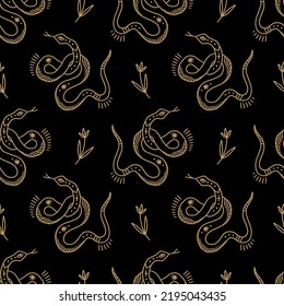 Dark boho gothic snakes vector and jpg printable seamless pattern, unique repeat clipart illustration image, editable isolated details. Perfect for clothes design, wrapping paper, cloth printing