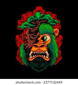 Dark bonsai monkey vector illustration