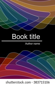 Dark book cover with abstract multicolored semitransparent shapes with white outline