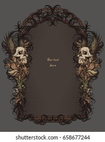 dark border with skull and wings and nature patterns