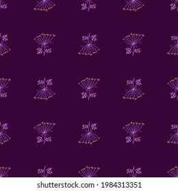 Dark botanic seamless pattern with meadow purple yarrow ornament. Dark purple background. Simple style. Graphic design for wrapping paper and fabric textures. Vector Illustration.
