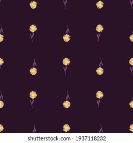 Dark botanic seamlesss pattern with hand drawn chrysanthemum elements. Purple background. Stock illustration. Vector design for textile, fabric, giftwrap, wallpapers.
