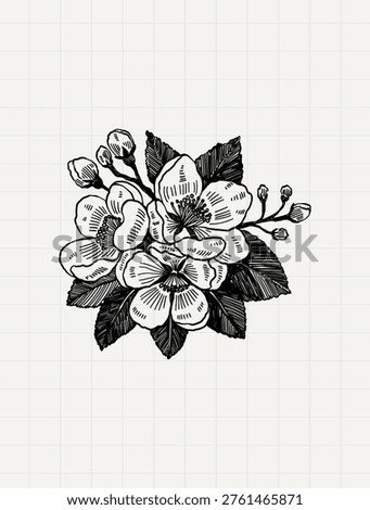 Dark Botanical Compact Flower Cluster Engraving