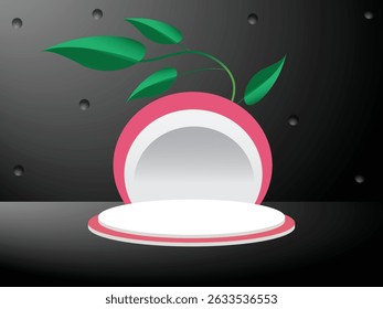 Dark Botanical Podium Scene with Neon Lighting For Product Placement Display