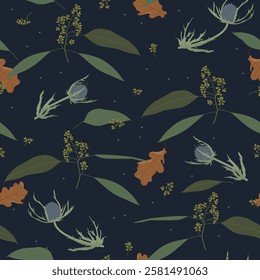 Dark Botanical Seamless Pattern Vector