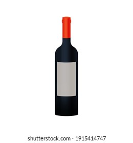 Dark Bottle with Light Label and Red Element on White Background. Modern Vector Illustration. Social Media Ads.