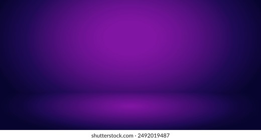 Dark and bright purple gradient background and studio walls, cool wallpapers and floors, diffuse beams of light from spotlights.