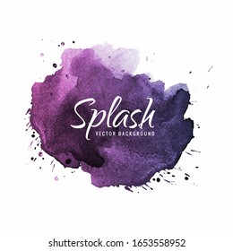 Dark Bright Violet Splash Design, Purple Watercolor Vector Stain With Place For Your Text.