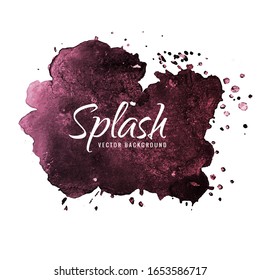 Dark bright violet splash design, purple watercolor vector stain with place for your text.