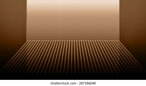 Dark brown Abstract light lamps background for Technology computer graphic website internet and business.. Screen on stage. Vector illustration.Spot Effect. neon. point, platform, Spotlights