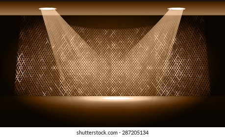 Dark brown Abstract light lamps background for Technology computer graphic website internet and business.. Screen on stage. Vector illustration.Spot Effect. neon. point, platform, Spotlights