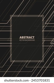 Dark brown abstract modern vertical background with beige and brown geometric lines, outlines and transparent frame. Vector illustration