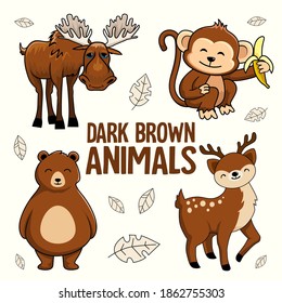 Dark Brown Animals Cartoon Collections Set